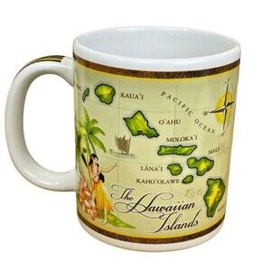 Hawaiian Island Heritage Vintage Map Hula Girl Travel Ocean 2013 Coffee Mug